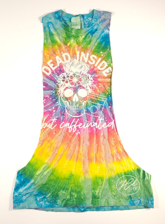 ReRacked Tie-Dye ‘Dead Inside But  Caffeinated’ Gym Tank